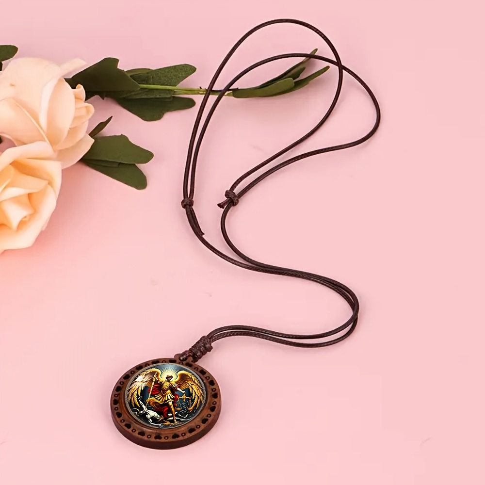 Women's Holy Angel Descent Heart Wooden Necklace